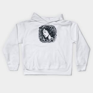 Linocut Woman Kids Hoodie